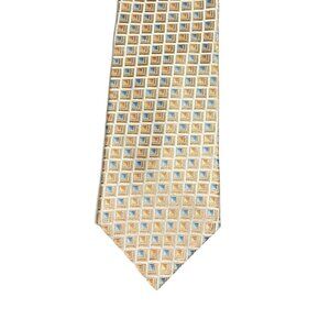 Metropolitan View Silk Tie Men’s 59” Beige Blue Geometric Designer Wide Tie New